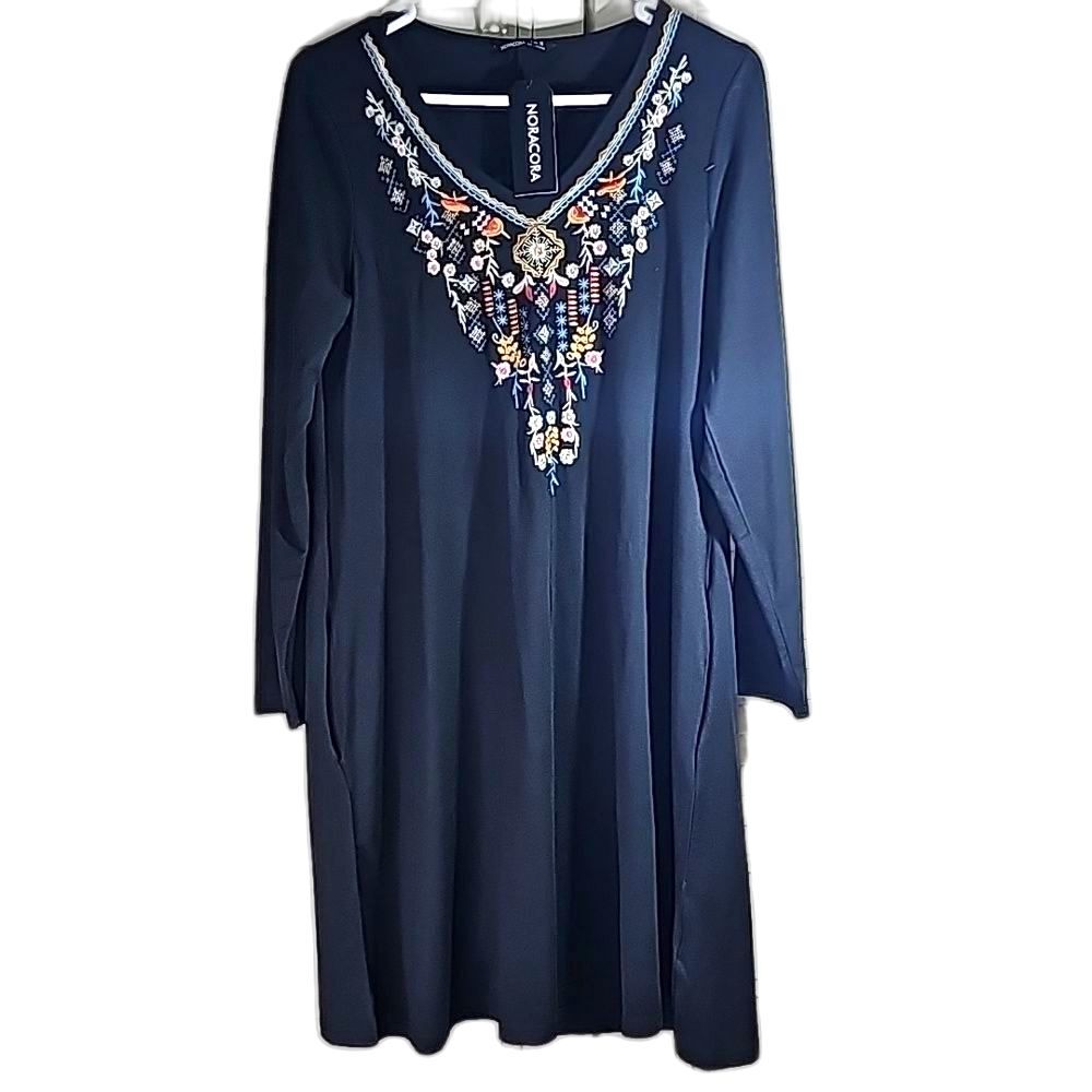 Dress by Noracora Boho Embroidered V neck Black Size M NWT